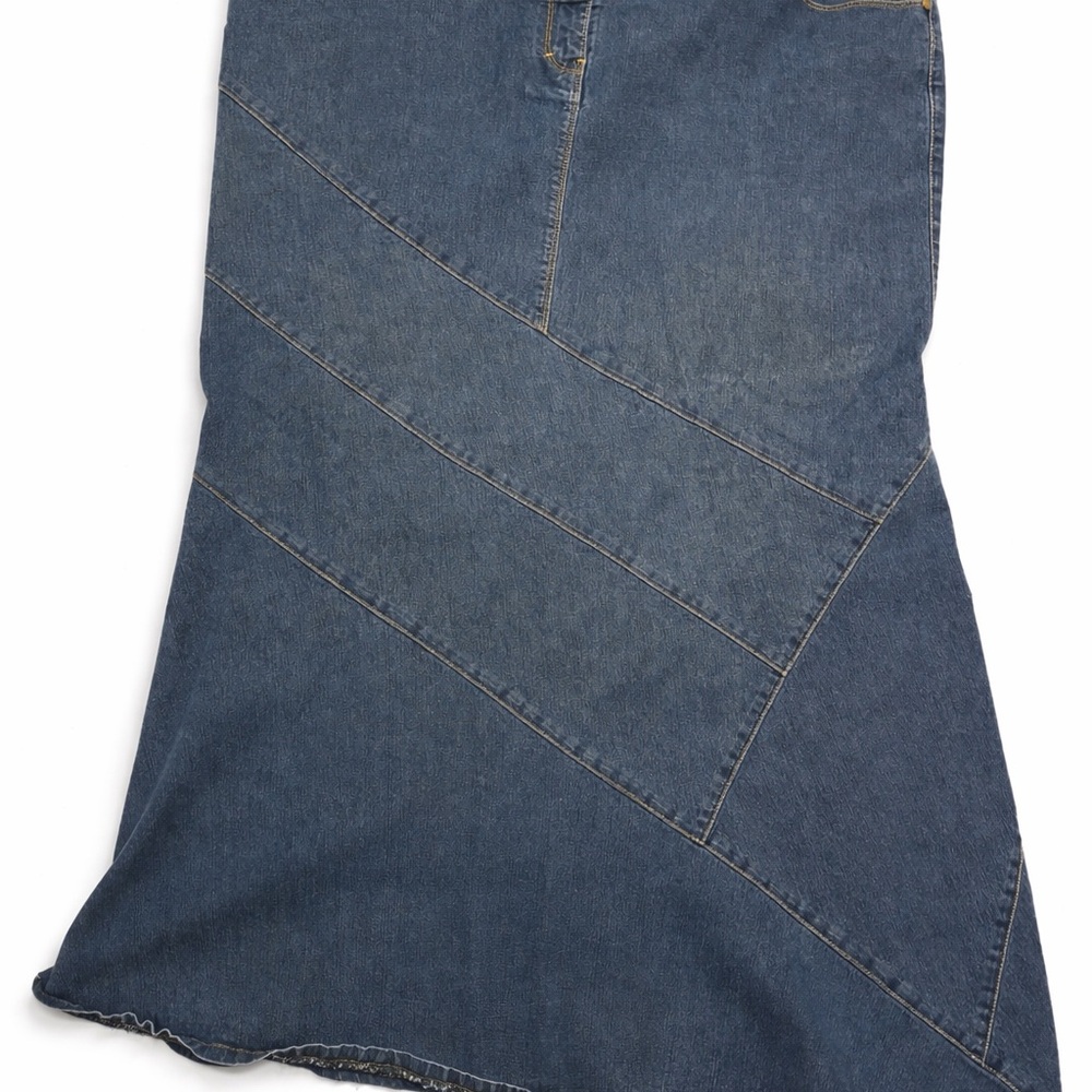 Vintage Y2K Bisou Bisou Denim Midi Skirt Size 20W Patchwork Panel Flare Skirt